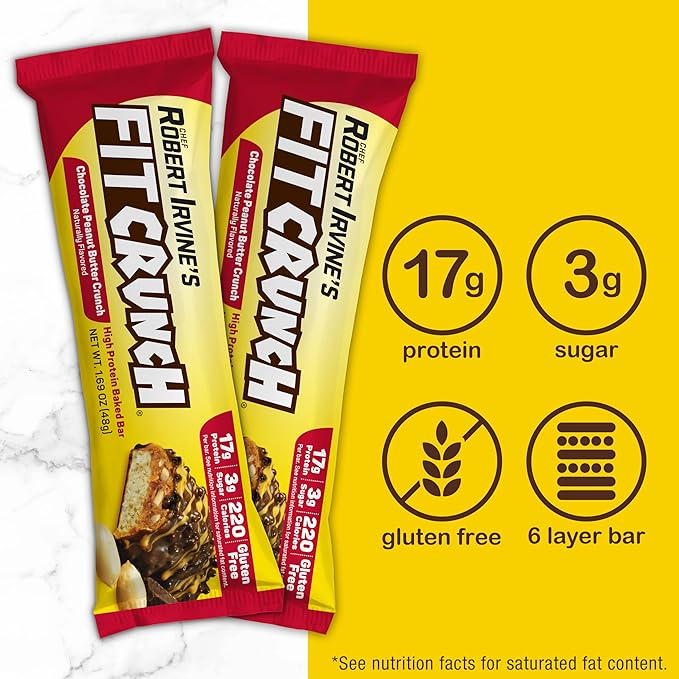 FITCRUNCH Snack Size Protein Bars 6-Layer Baked Bar 3g of Sugar Gluten Free &amp Soft Cake Core (18 Bars Peanut Butter Crunch)