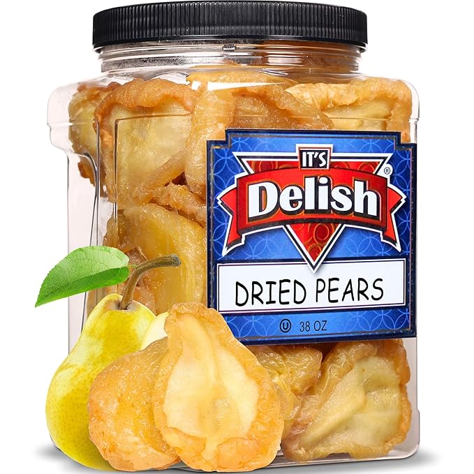 Dried Pears by It's Delish 38 Oz Jumbo Container | Fancy California Pear Slices No Sugar Added | Healthy Dried Fruit Snack Food Naturally Sweet Moist and Chewy Dry Fruit Snacks | Vegan Kosher