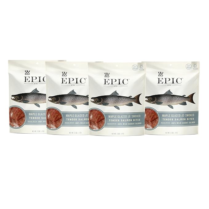 Epic Provisions Jerky Bites 100% Wild Caught Maple Glazed &amp Smoked Alaskan Salmon Coconut Oil 2.5 oz. (4 Count)