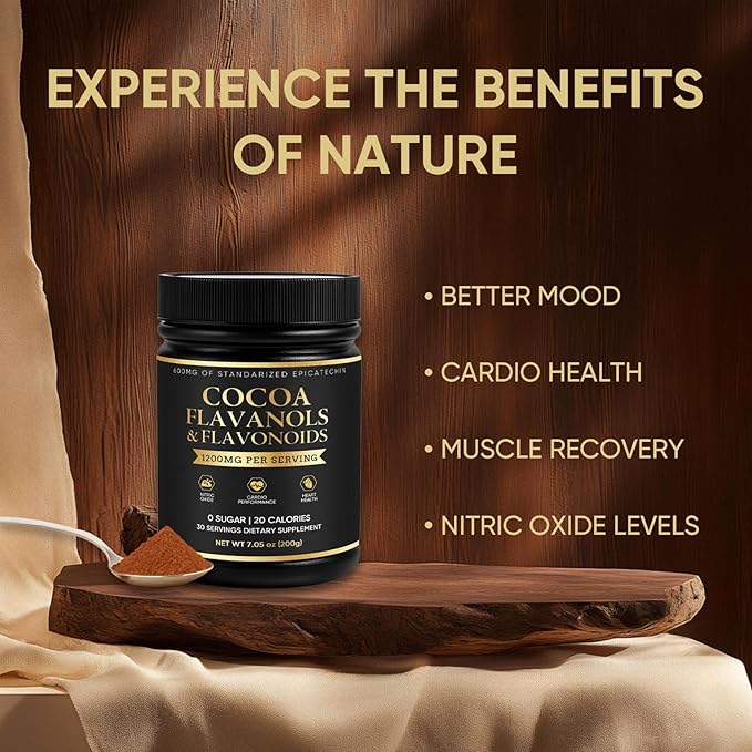 High Flavanol Cocoa Powder | 1200mg per Serving with Cocoa Flavanols Flavonoids &amp 600mg Epicatechin | Improve Circulation Energy Supports Heart Health &amp Brain Function | 150g