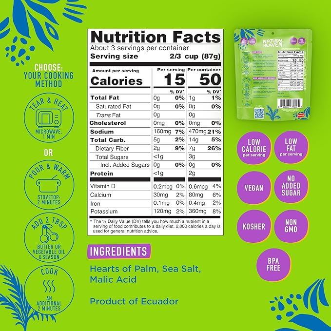 Natural Heaven White Rice Hearts of Palm – Naturally Rich in Potassium Low-Calorie Veggie Rice Keto &amp Gluten-Free Food Vegan 9 Oz (Pack of 2)