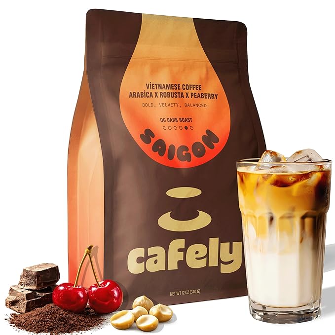 Cafely SaiGon OG - Robusta &amp Arabica Blend Ground Vietnamese Coffee – Dark Roast High Caffeine (Bold &amp Smooth) Signature Blend Low Acid Single Origin Direct Trade For Phin French Press