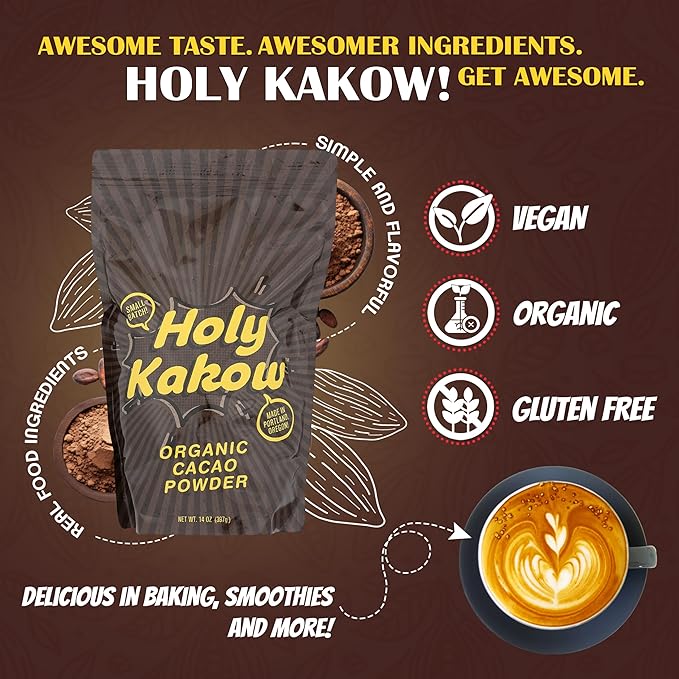 Holy Kakow Cacao Powder - Organic Cacao Powder Cacao Gluten Free Soy Free Vegan Single Origin Rich in Antioxidants Organic Raw Cacao Powder - 14oz