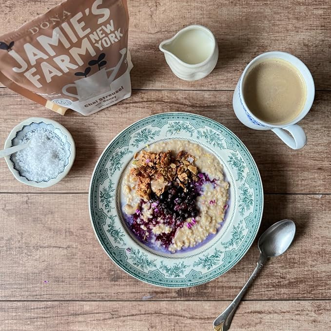 Jamie's Farm New York Chai Streusel Granola w/Honey (3 pcs) - Gluten Free Organic Cereal Low Sugar | Baked w/Grass-fed Ghee Clarified Butter Chai Mix Gluten Free Snack - 8oz/pcs