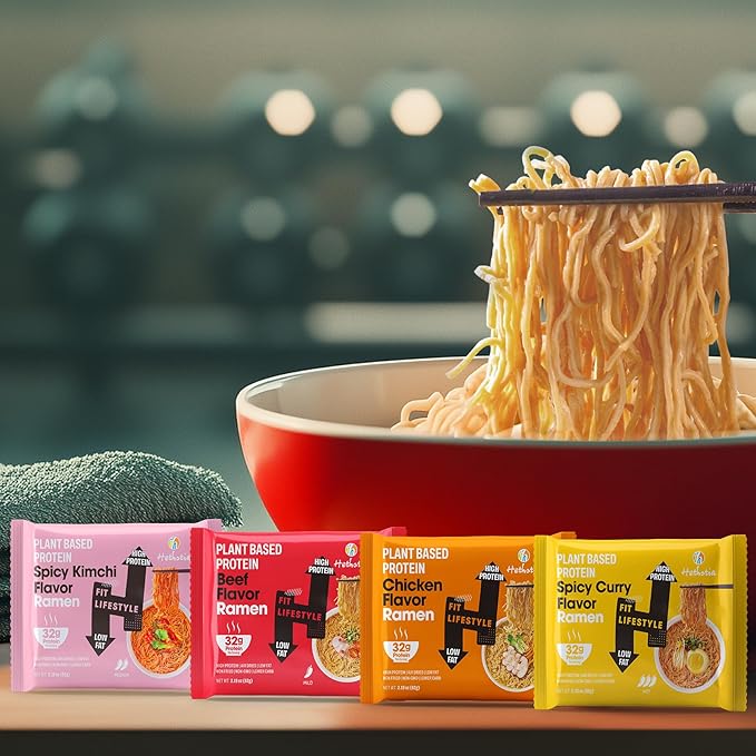 Hethstia High-Protein Ramen Variety Pack (Chicken Beef Spicy Kimchi Spicy Curry) 6-Pack Instant Ramen Noodle Soup 32g Plant-Based Protein Vegan Non-GMO Low Fat Pre-Packaged Quick Meal