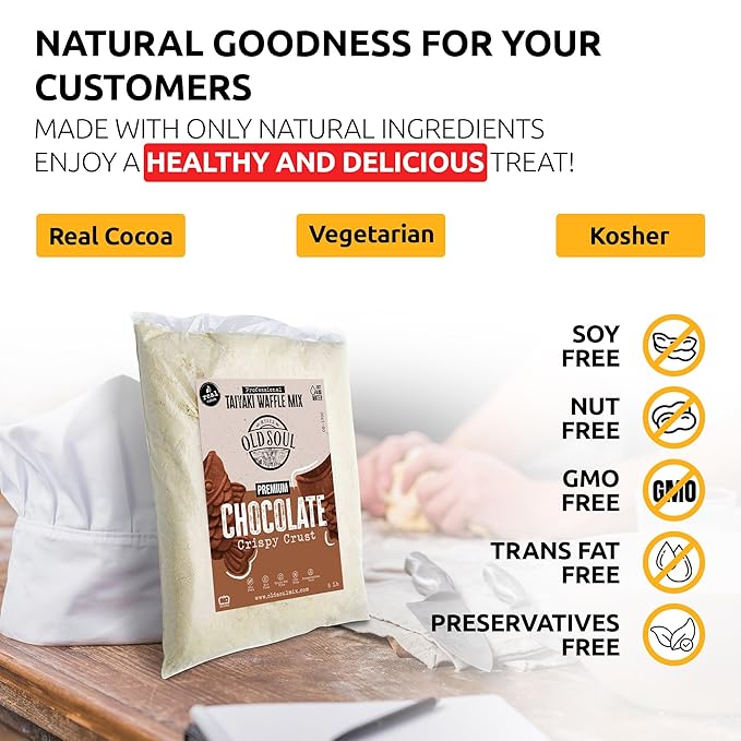 OldSoul Professional Taiyaki Waffle Mix | Crispy | Chocolate Flavor | 30 Lbs | 504 Waffles (30 Lbs Traditional)