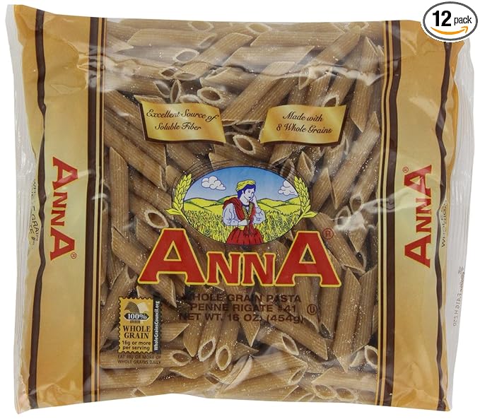 Anna Whole Wheat Penne Rigate 1 Pound Bags (Pack of 12)