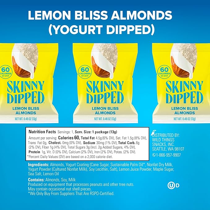 SkinnyDipped Snack Attack Minis Almond Variety Pack Healthy Snack Plant Protein Gluten Free 0.46 oz Mini Bags Pack of 25