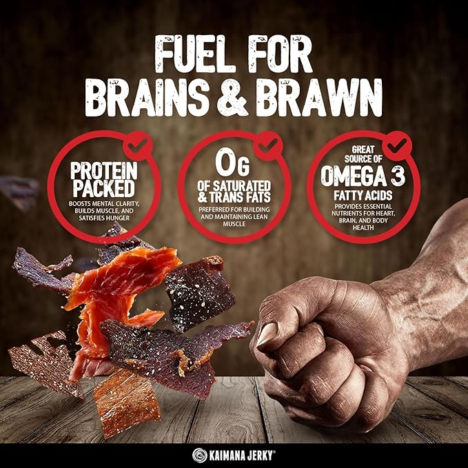 Kaimana Jerky Variety Pack - Ahi Tuna Salmon &amp Wahoo Ono Fish Jerky - All-Natural Wild-Caught Protein-Packed Omega-3 Rich - Made in Hawaii - 11 Bags Great Gift for Dad or Military Care Packag