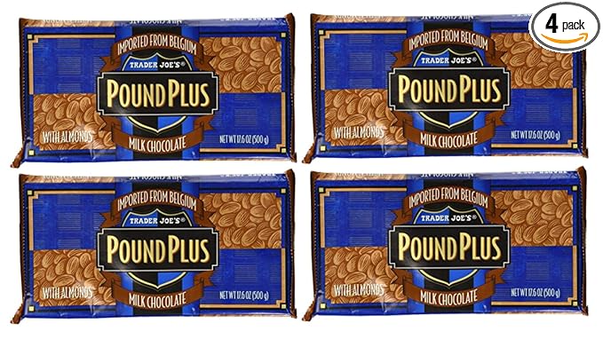 Trader Joe's Pound Plus GIANT Belgian Milk Chocolate with Almonds Bar - 4 Pack (17.6 oz)