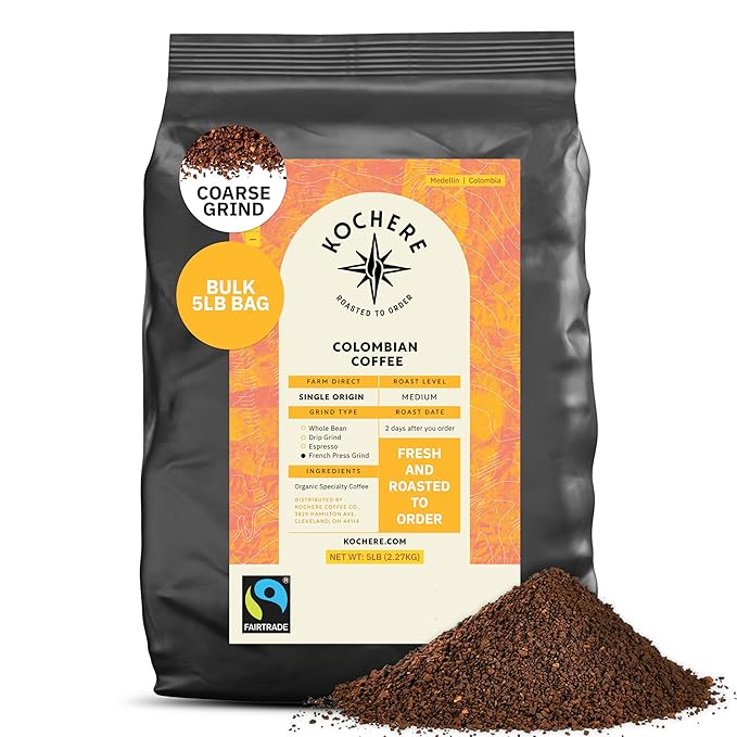 Colombian Medellín Coffee Beans - Single Origin Medium Roast Coffee Beans Freshly Roasted To Order Organic Coarse French Press Grind Coffee Specialty Grade Fair Trade and Non-GMO - 5LB