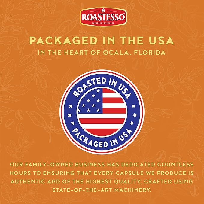 Roastesso Coffee Natural Caramel Flavored Espresso Pods Nespresso Capsules Compatible with Original Line Machines Barista Creations Flavor Pack Medium Dark Roast Ristretto (40 Count)