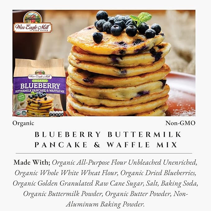 War Eagle Mill Organic Blueberry Buttermilk Pancake &amp Waffle Mix 22 oz Bag (Pack of 2)