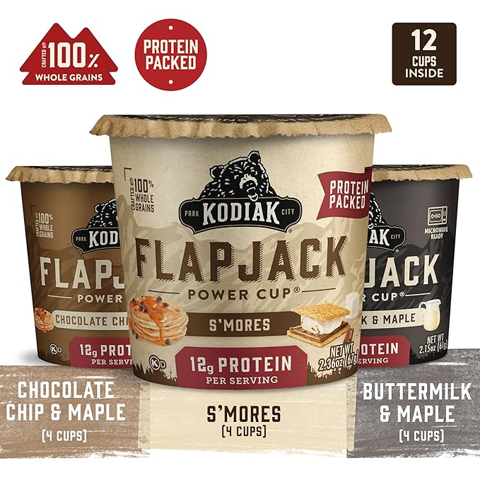 Kodiak Cakes Protein Pancake On The Go Flapjack Cups Mix Buttermilk Chocolate Chip &amp S’mores Variety Pack
