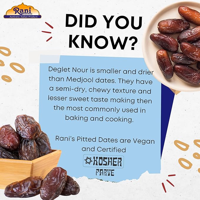 Rani Pitted Dates (Deglet Nour) Raw Dried Fruit 24oz (1.5lbs) 680g Pack of 2 ~ All Natural | Fat-free | No added Sugar | Vegan | Gluten Friendly | Non-GMO | Kosher | Product of Tunisia