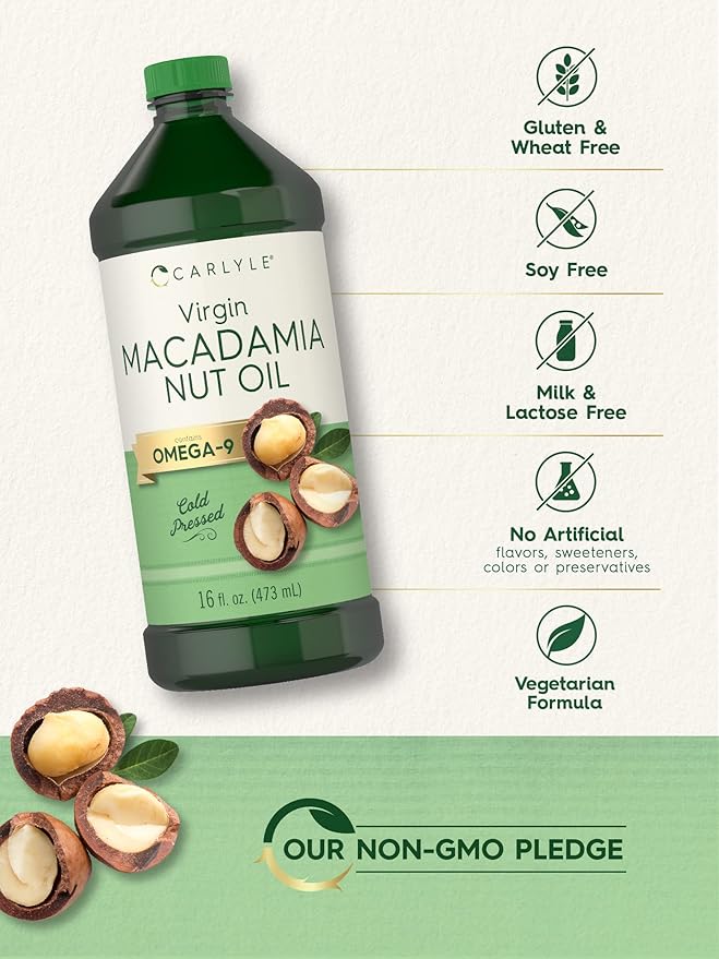 Carlyle Macadamia Nut Oil | 3 x 16 oz Bottles | Premium Cold Pressed | Food Grade | Vegetarian Non-GMO Gluten Free | Virgin Oil | Safe for Cooking Great for Hair and Skin