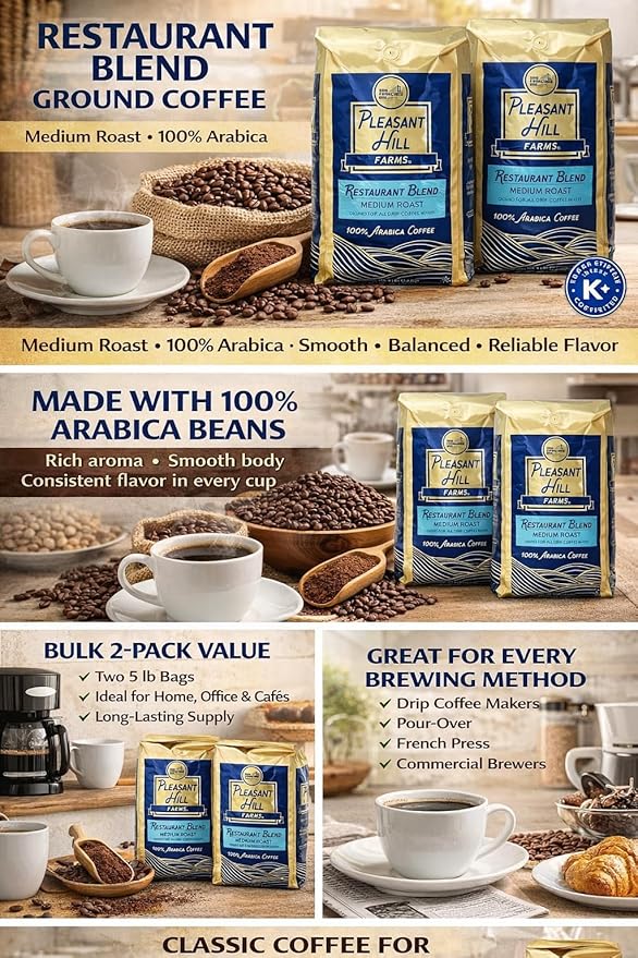 Premium Selection Ground Coffee Bland 2 Pack (5 lb Each) Arabica beans Restaurant blend