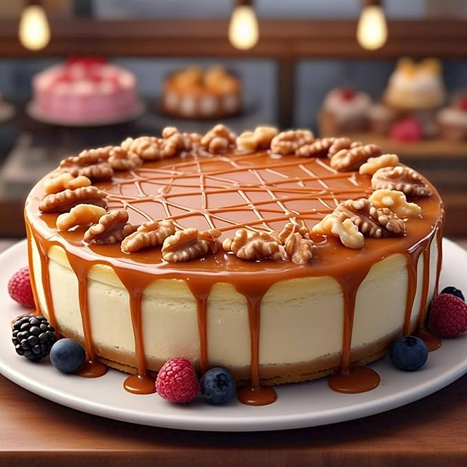 ANDY ANAND CHOCOLATIER Caramel Walnut Cheesecake 9 Inch 2 lb Gourmet Bakery Dessert – Freshly Baked New York Style Cheesecake with Rich Caramel and Crunchy Walnuts