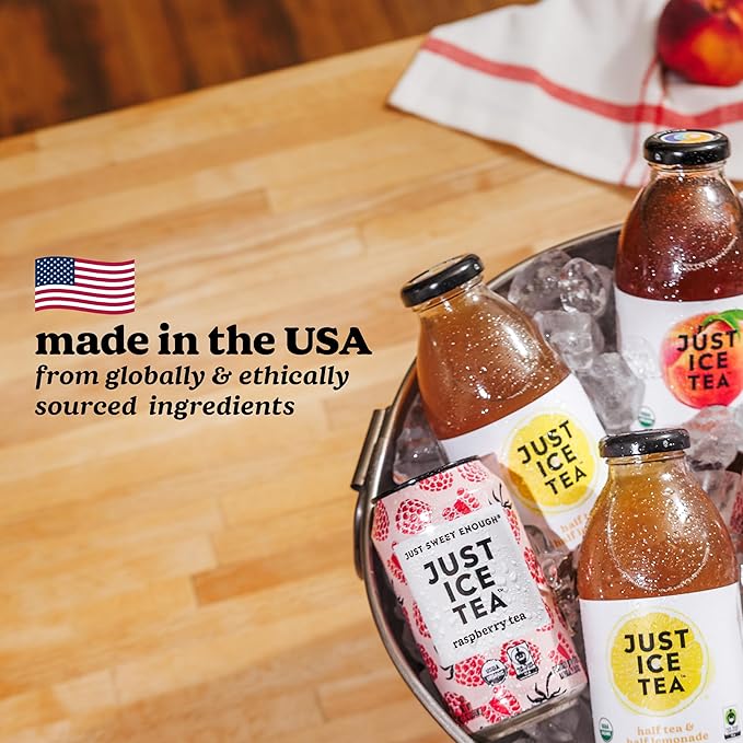 Just Ice Tea Raspberry Flavored Black Iced Tea 24-Pack (12oz Cans) USDA Certified Organic Low Calorie No Artificial Sweeteners Fair Trade Made in USA.