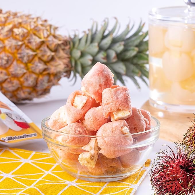 Thappy Fruit Freeze Dried Rambutan Stuffed with Pineapple Delight – No Additives Oil-Free Sugar-Free Tropical Snack 0.53oz (Pack of 12)