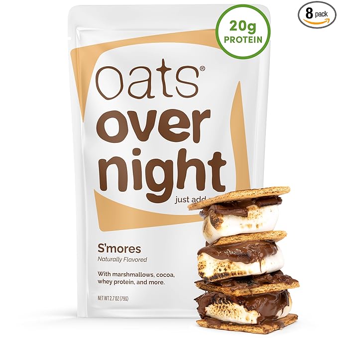 Oats Overnight Smores - Overnight Oats with 22g Protein High Fiber Breakfast Protein Shake - Gluten Free Oatmeal Non GMO High Protein Oatmeal (2.8 oz per meal) (8 Pack)