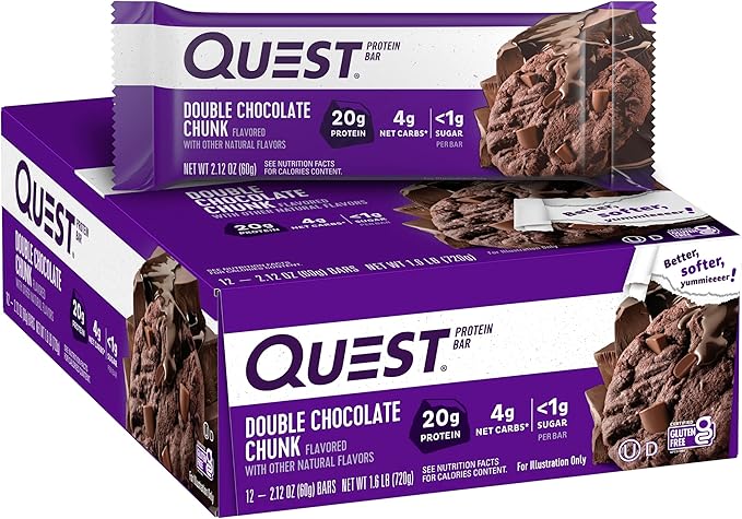 Quest Nutrition Dipped Chocolate Chip Cookie Dough Protein Bars 1.76 Oz 12 Ct &amp Double Chocolate Chunk Protein Bars High Protein Low Carb Gluten Free Keto Friendly 12 Count