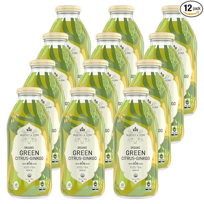 Harney &amp Sons Organic Green Iced Tea with Citrus &amp Ginkgo Certified Organic and Fair Trade (70026) 16 Fl Oz (Pack of 12)