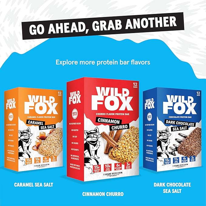 Wild Fox Protein Bars - Keto-Certified High Protein Snack with No Refined Sugar Great Taste 15g Protein and No Seed Oils Variety Pack