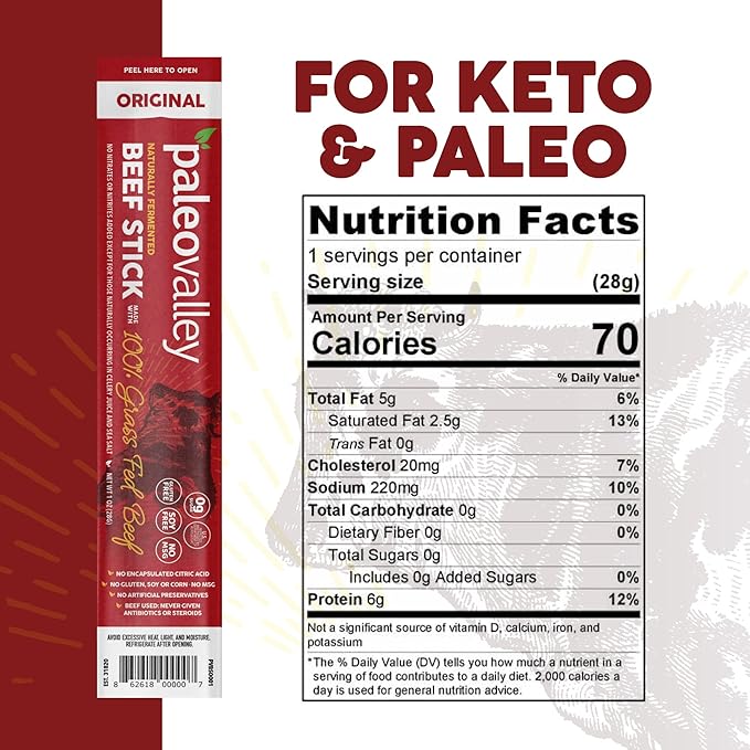 Paleovalley 100% Grass Fed Beef Bone Broth Protein Powder &amp Beef Sticks Bundle - Collagen Peptides for Hair Skin Gut Joint Support High Protein Keto-Friendly Gluten-Free