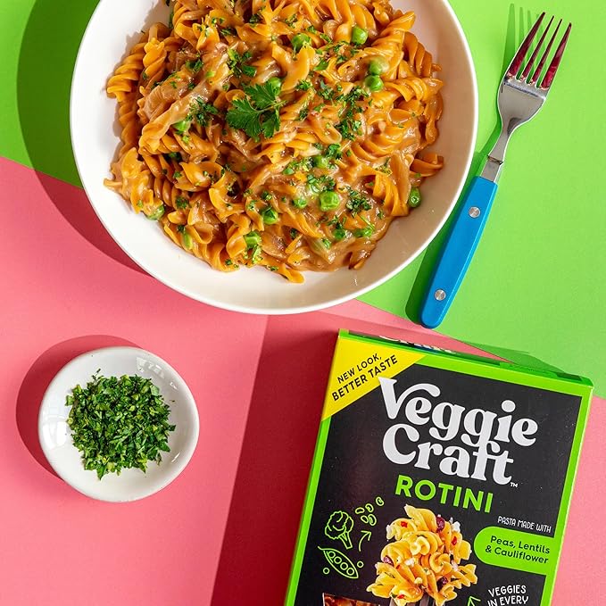 Veggiecraft Farms Rotini Pasta - NEW IMPROVED RECIPE - Protein Pasta Lentil Pasta w/Cauliflower &amp Peas High Protein Noodles Low-Carb Non-GMO Vegan Gluten Free - 8 oz (8 Ounce (Pack of 3)