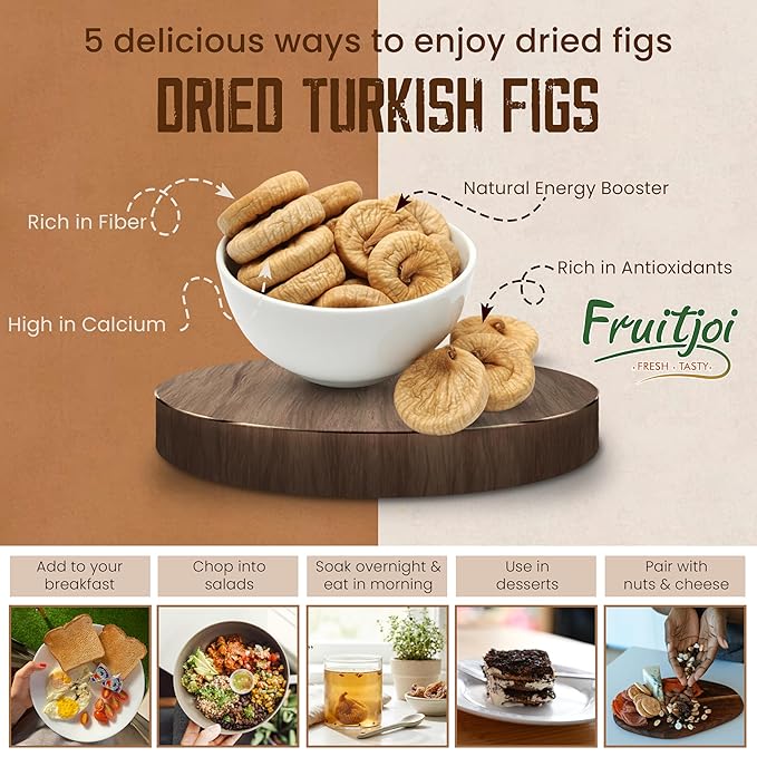 Fruitjoi Sun Dried Turkish Figs (Anjeer) – No Sugar Added Premium Natural Dried Figs Vegan Gluten Free High Fiber Snack Fresh &amp Naturally Sweet 2 lb (907 g)
