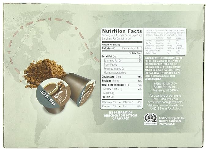 Caza Trail Coffee Hot Cocoa/Organic Fat Free 24 Single Serve Cups