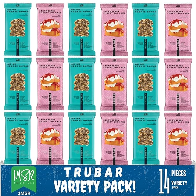 TRUBA-R Plant Based Protein Bar Variety Pack Vegan Gluten Free Snack Bars Clean Ingredients Individually Wrapped (pack of 14
