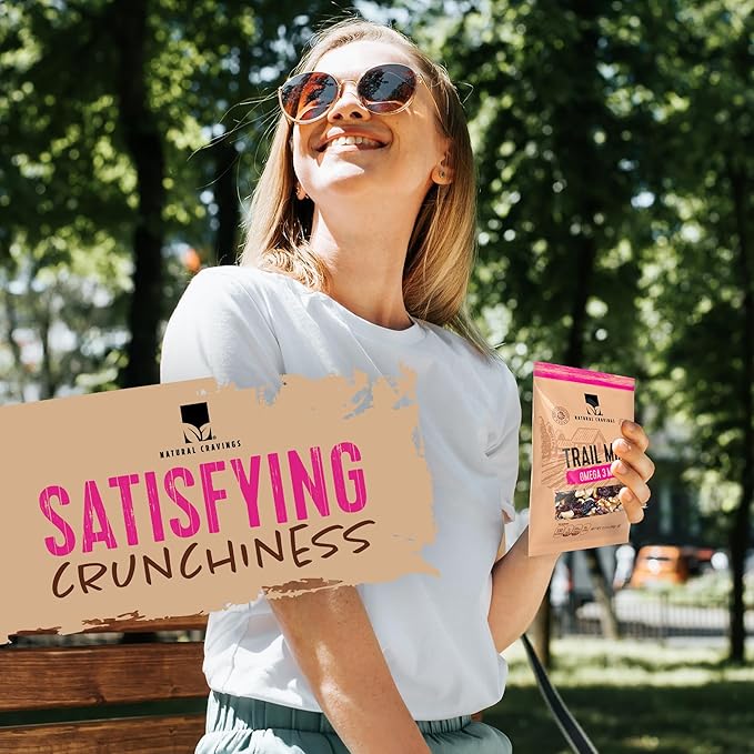 Natural Cravings Trail Mix Snack Packs - Individual 3.5 oz Bags of Trail mix - Omega 3 Dried Fruit Mix &amp Assorted Nuts Mix with Dry Cranberries Peanuts Raisins &amp Walnuts - Trail Mix Individu