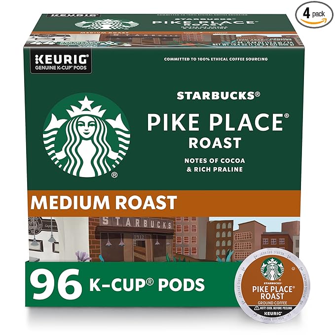 Starbucks K-Cup Coffee Pods Medium Roast Hot or Iced Coffee Pike Place Roast 96 Keurig Pods