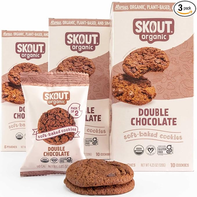 Skout Organic Double Chocolate Soft Baked Cookie (3 Pack) | Soft Baked Cookies | Plant-Based | Vegan | Gluten Dairy &amp Soy Free