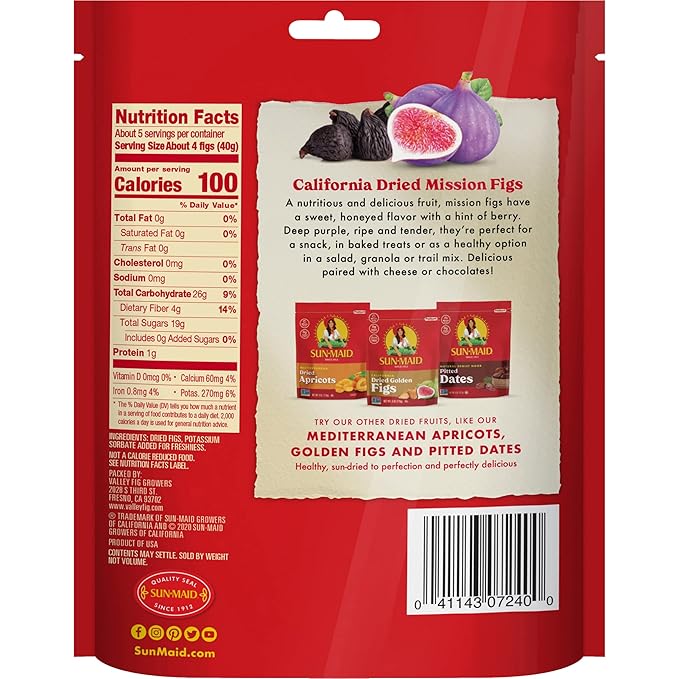 Sun-Maid California Dried Mission Figs Snack | 4 Ounce | Whole Natural Dried Fruit | No Sugar Added | Naturally Gluten Free | Non-GMO (Pack of 6)