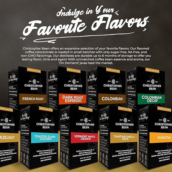 Christopher Bean Coffee - 396 servings 30 to 1 Blend Bag in Box Liquid Instant Coffee or Cold Brew Coffee Concentrate - Hot or Iced Coffee - Sumatra Brew