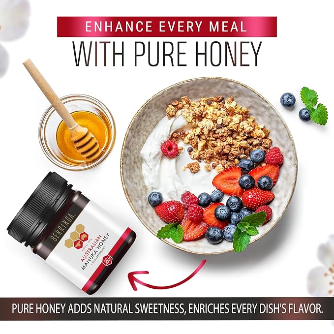 Berringa Manuka Honey Organic MGO 400+ High Strength Supports General Wellbeing &amp Digestive Balance - 100% Raw Pure &amp Unfiltered Sustainably Sourced from Australia - (8.82 oz)