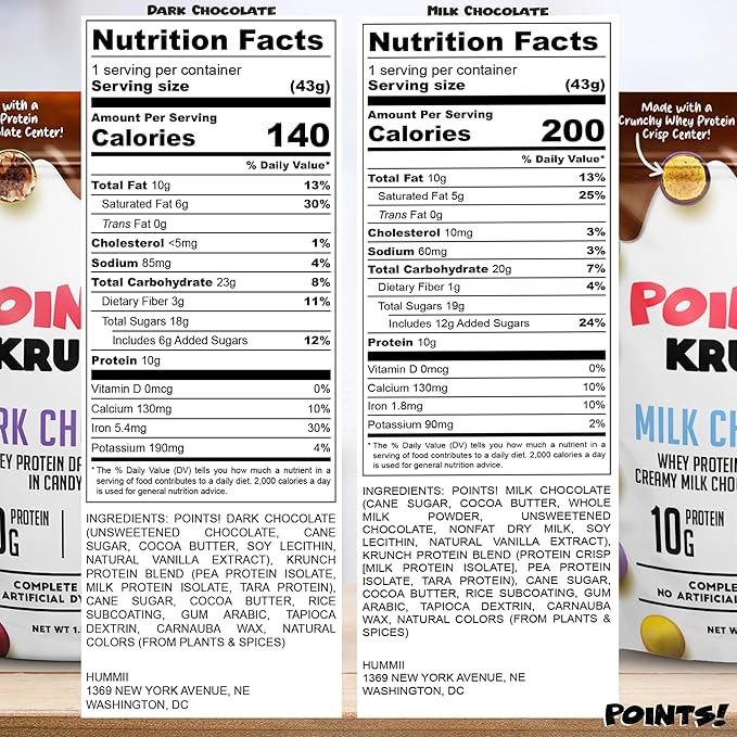 POINTS! KRUNCH Milk + Dark Chocolate High Protein Snack 10g of Protein Coated Candy Shell with a Crispy Whey Center Healthy Protein Packed Candy No Artificial Additives Created by Hummii Snacks (