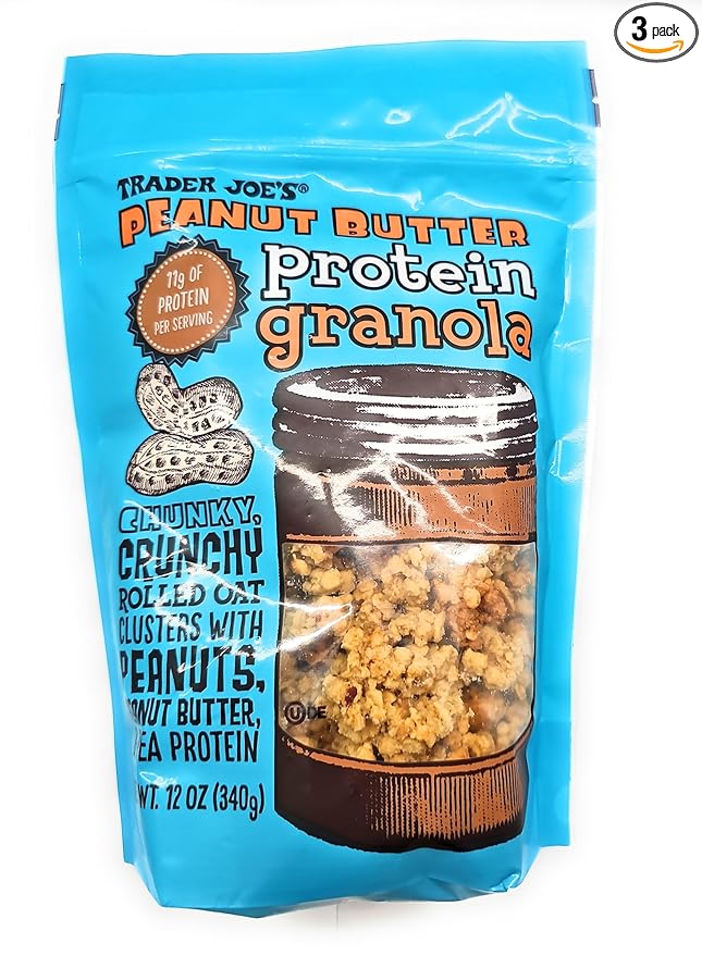 Pack of 3 Trader Joe's Peanut Butter Protein Granola – Net Wt. 12 oz (340g) Bags –
