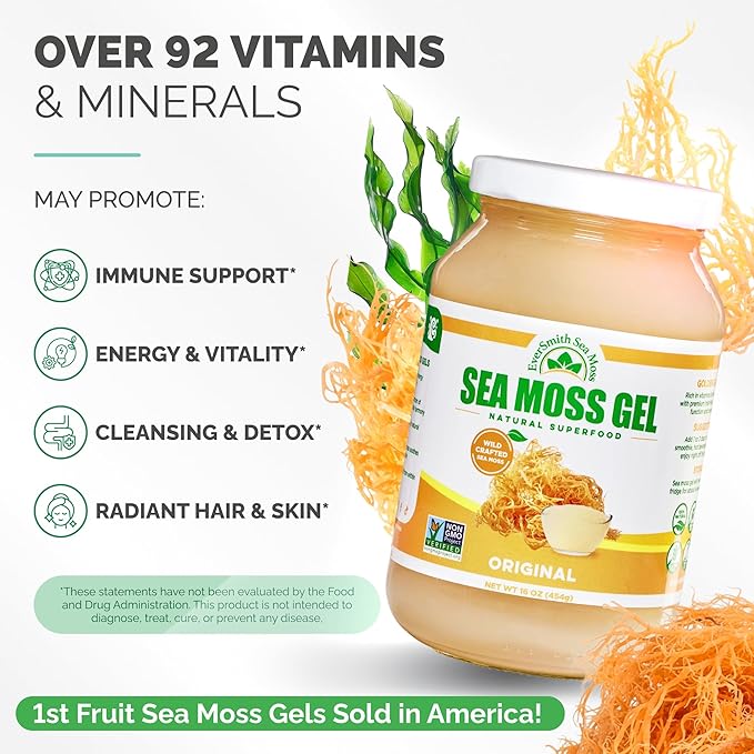 Wildcrafted Irish Sea Moss Gel | Made in USA | Rich in Vitamins &amp Minerals | Sea Moss Gel Raw | Nutritional Supplement (16 oz) (Unflavored)