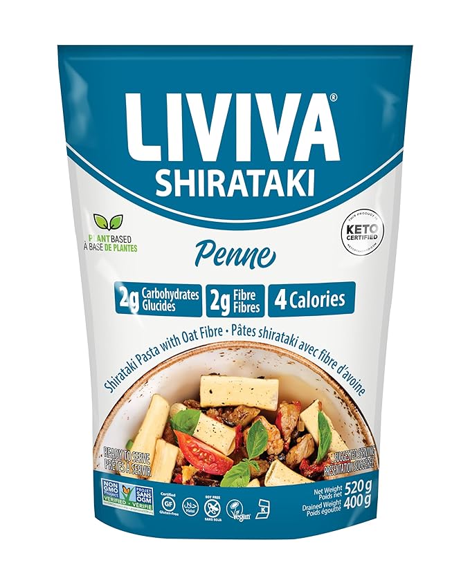 LIVIVA Shirataki Konjac Penne (6 Pk - 110 oz) – Diabetic-Friendly Low Carb Low Calorie Pasta Noodles Ready to Serve – No Odor Certified Non-GMO Gluten Free Vegan Plant-Based Keto Kosher Halal