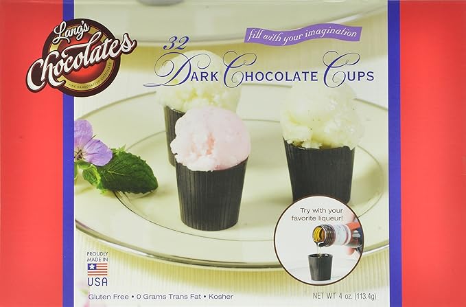 Lang’s Chocolates Dark Chocolate Liquor Cups – 32 Count Box | Edible Belgian-Style Dessert Cups for Wine Cordials Liqueur Mousse &amp More | Gluten Free Dairy Free Kosher Halal