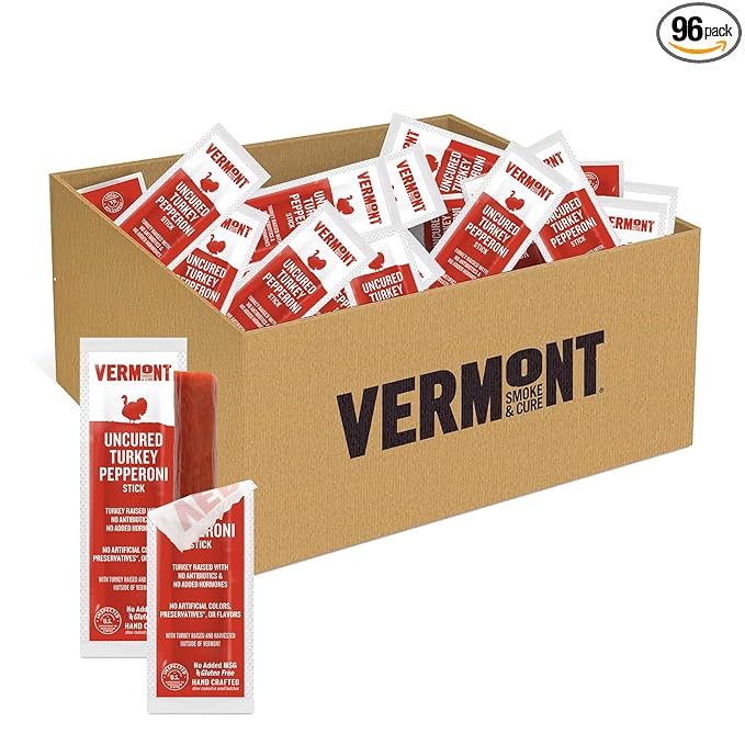 Vermont Smoke and Cure Mini Meat Sticks Uncured Pepperoni Turkey 96 Count 0.5 ounce (96 count)