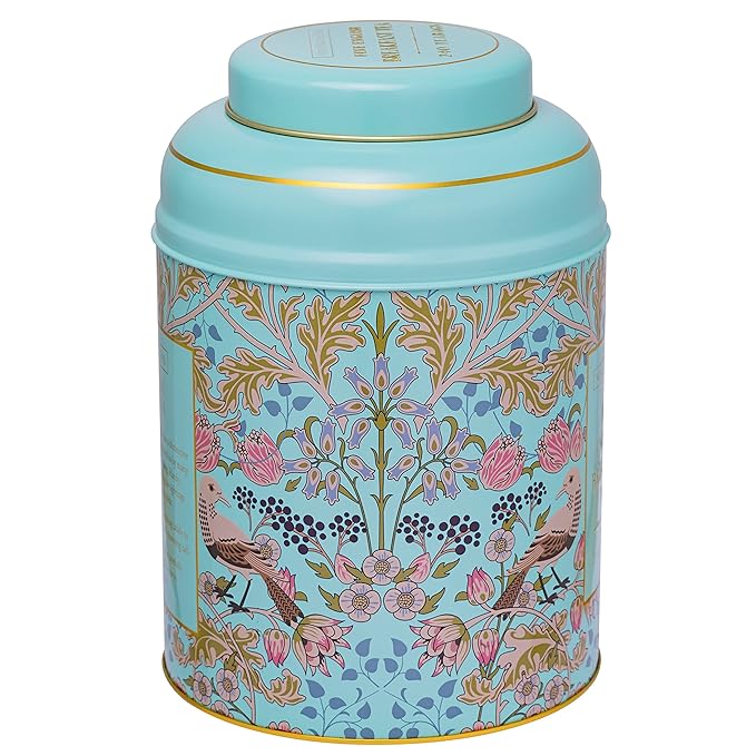 New English Teas Song Thrush &amp Berries Tea Tin in Mint Green with 240 English Breakfast Teabags