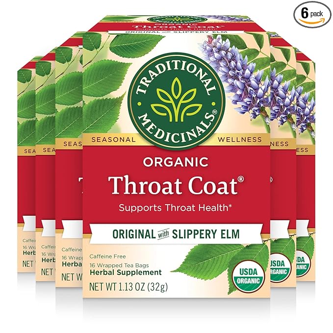 Traditional Medicinals Tea Organic Throat Coat Supports Throat Health 96 Tea Bags (6 Pack)