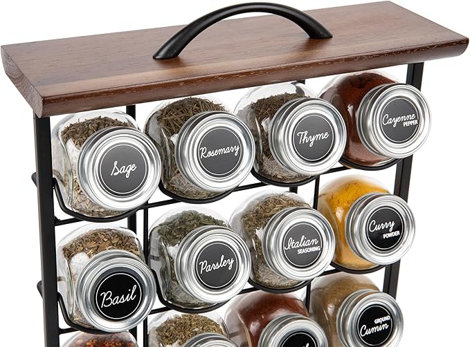 Orii 16 Jar Acacia Wood Vertical Spice Rack with Spices Included &amp 5-Year Spice Refill Program – Space-Saving Countertop Spice Rack with Glass Jars