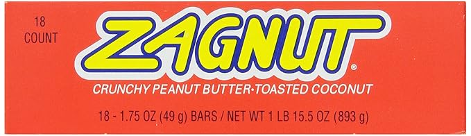 ZAGNUT Peanut Butter Coconut Candy Bar 1.75 Ounce (Pack of 18)