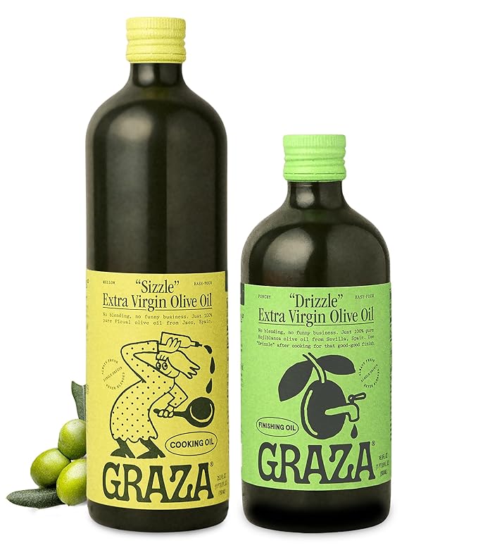 Graza Extra Virgin Olive Oil Bundle - Drizzle Finishing (500ml Refill) &amp Sizzle Cooking Oil (750ml Refill)